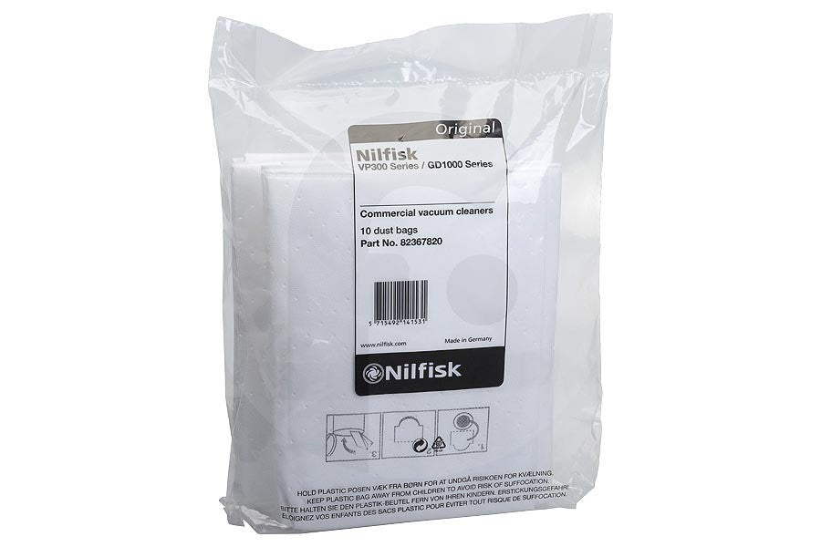 Nilfisk VP300 GD/GDA 1010 Non Tear Fleece Dust Bags - pack of 10