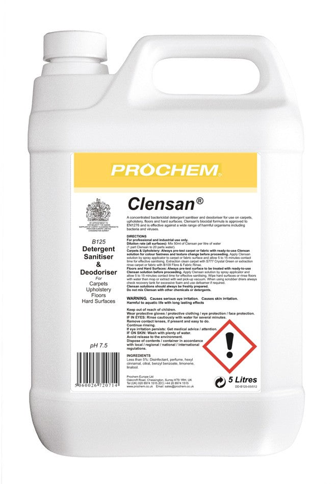 Prochem Clensan 5ltr - Specially Formulated Sanitizer For Carpets And Fabrics