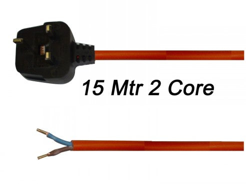 1.5mm 2 Core 15 Metre Cable With Plug Orange
