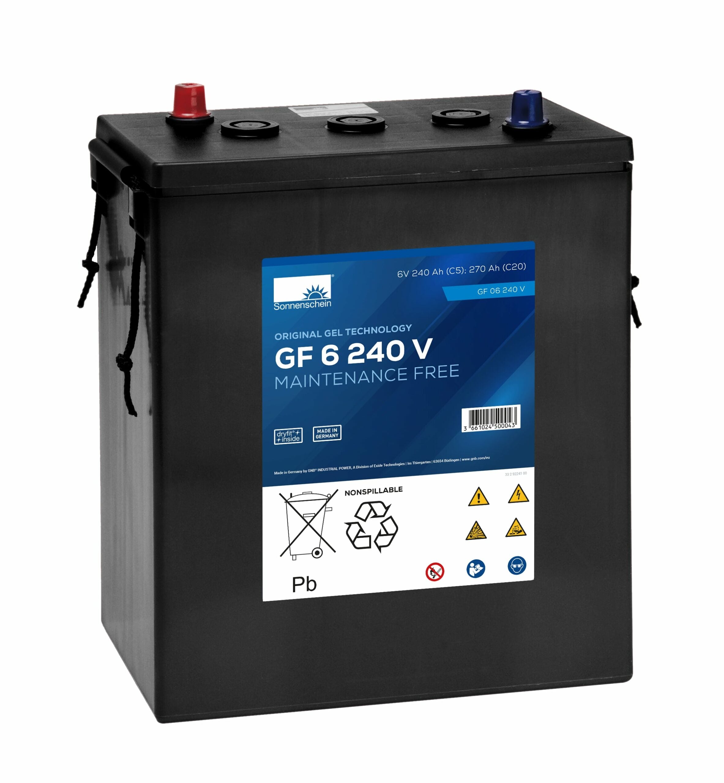 Sonnenschein - GF06240V - GF6240V 6v - 270ah -  GEL GF-V - 700 Cycles  - 311 x 183 x 358 - 47 kgs