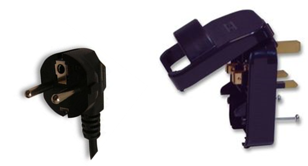 Cpc - SCHUKO - Adaptor Plug Only Round Euro Schuko Plug to UK 3 Pin Plug, 13A Black (grounded)