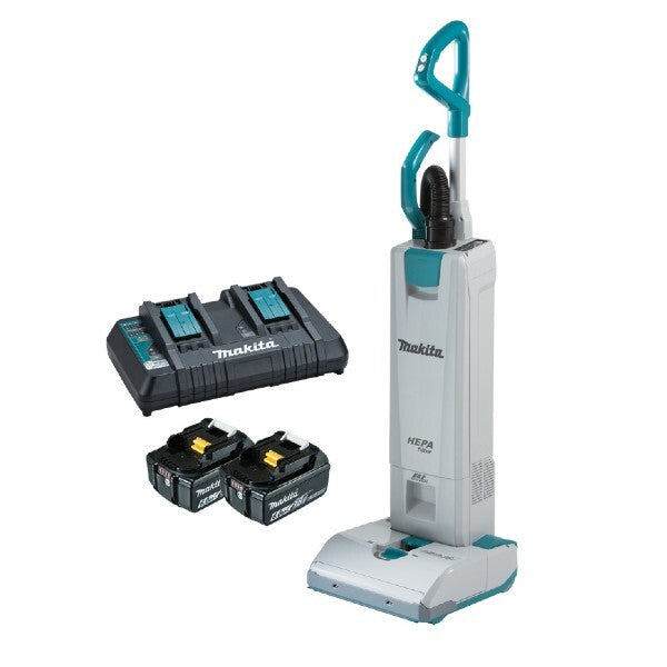 Makita - Twin 18V Brushless Upright Vacuum Cleaner with 2x 5.0Ah batts and DC18RD charger