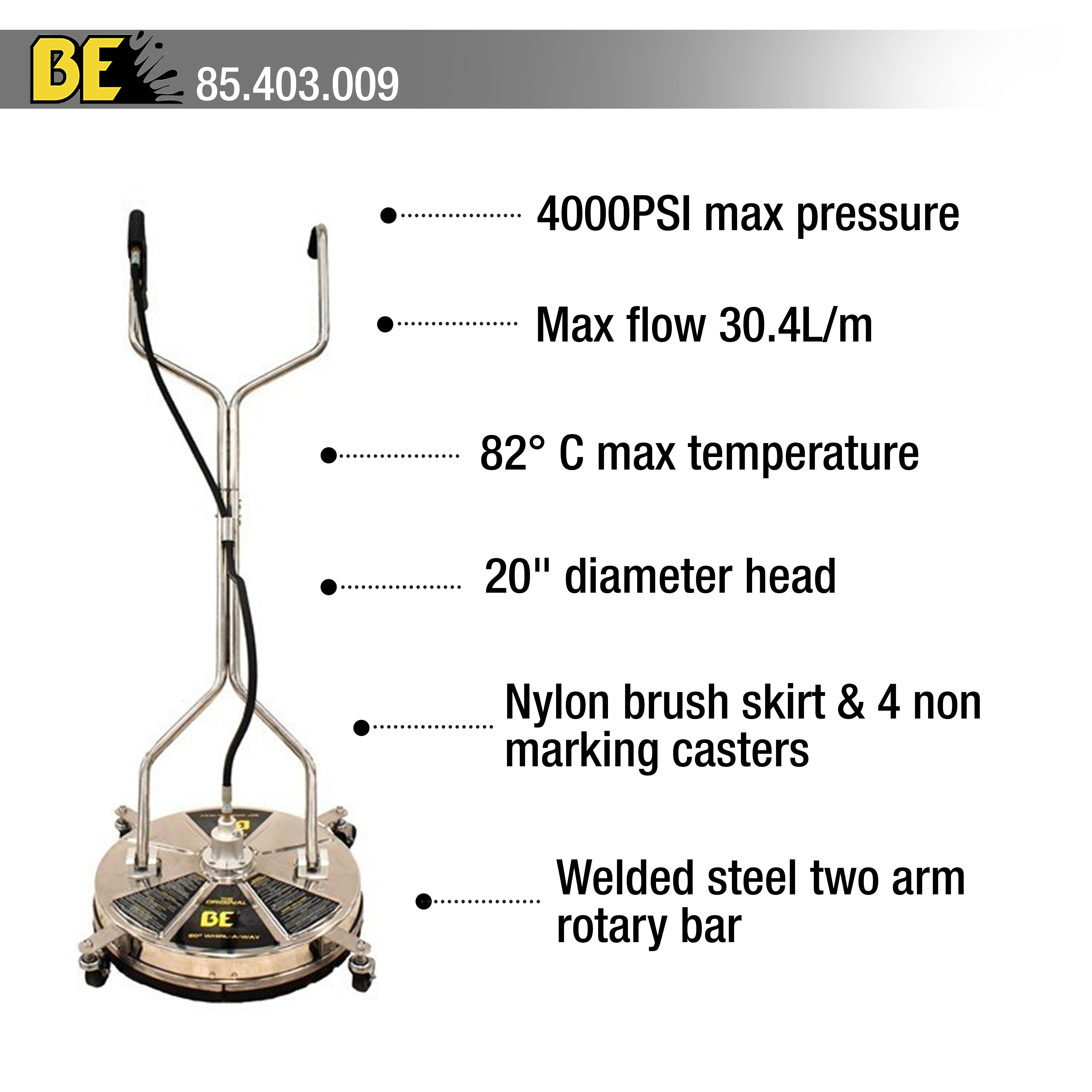 BE Pressure Whirlaway 20" Stainless Steel Rotary Flat Surface Cleaner 85.403.009