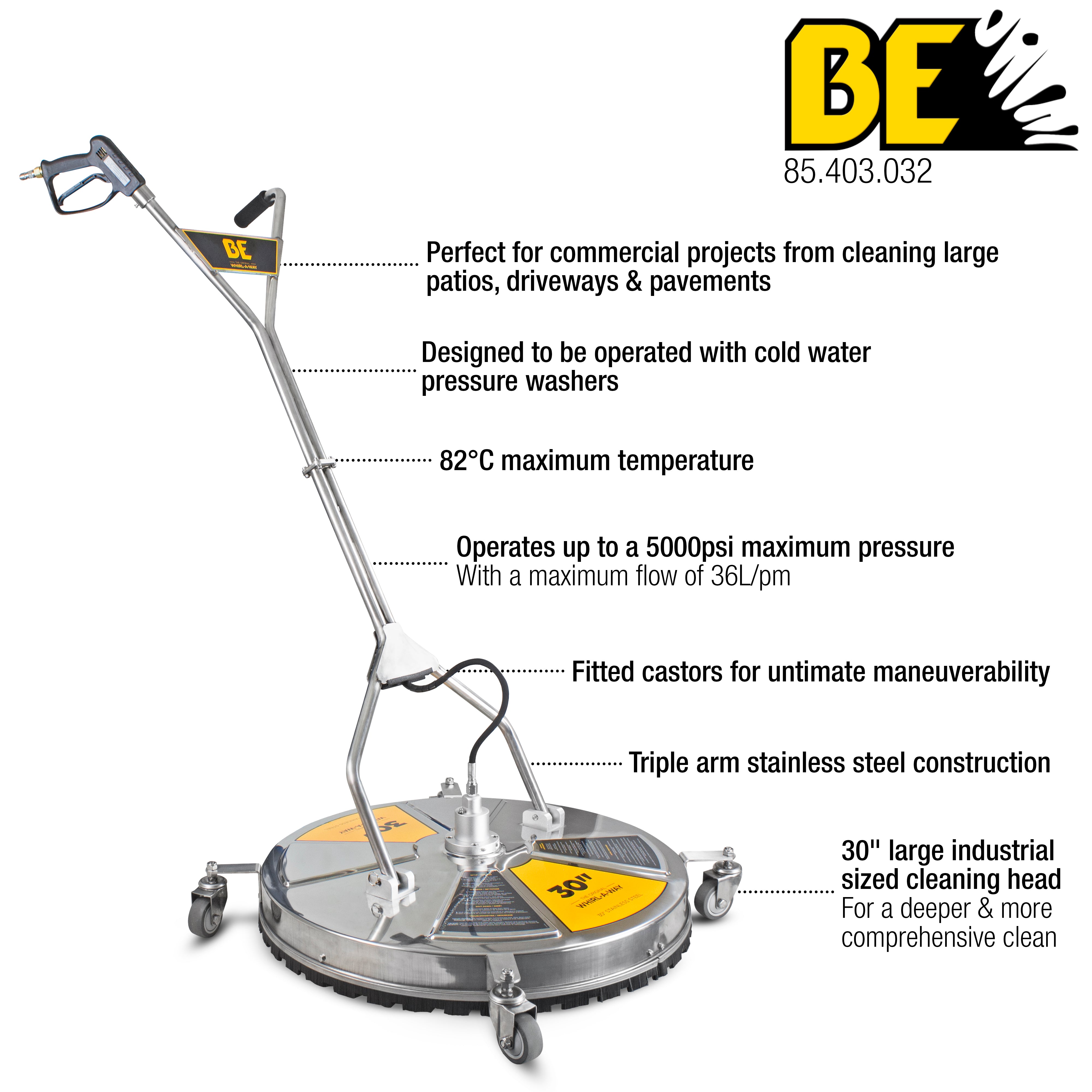 BE Pressure Whirlaway 30" Stainless Steel Rotary Flat Surface Cleaner 85.403.032