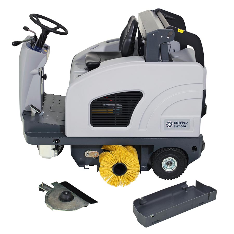 Nilfisk SW4000 P Petrol ride on floor sweeper - One touch sweeping