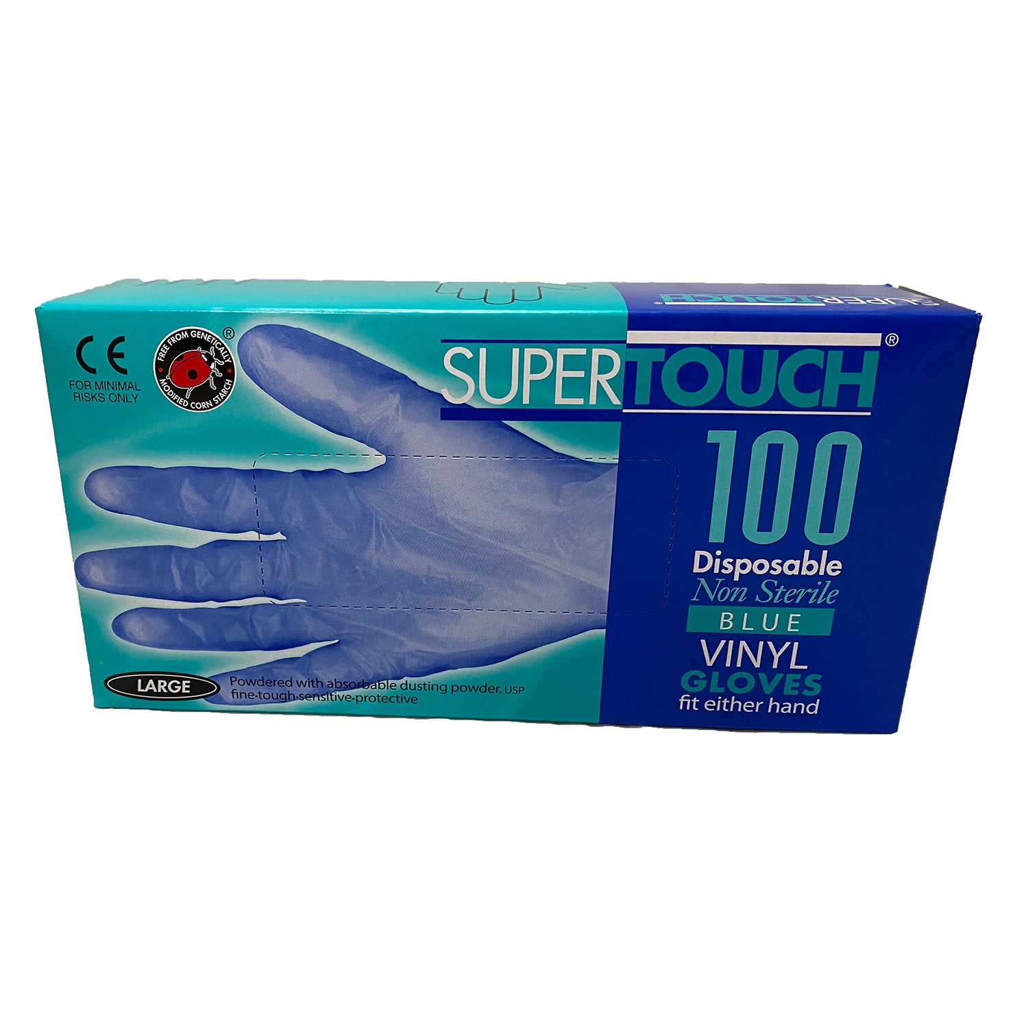 SuperTouch Disposable Non Sterile Blue Vinyl Large Gloves - Box of 100