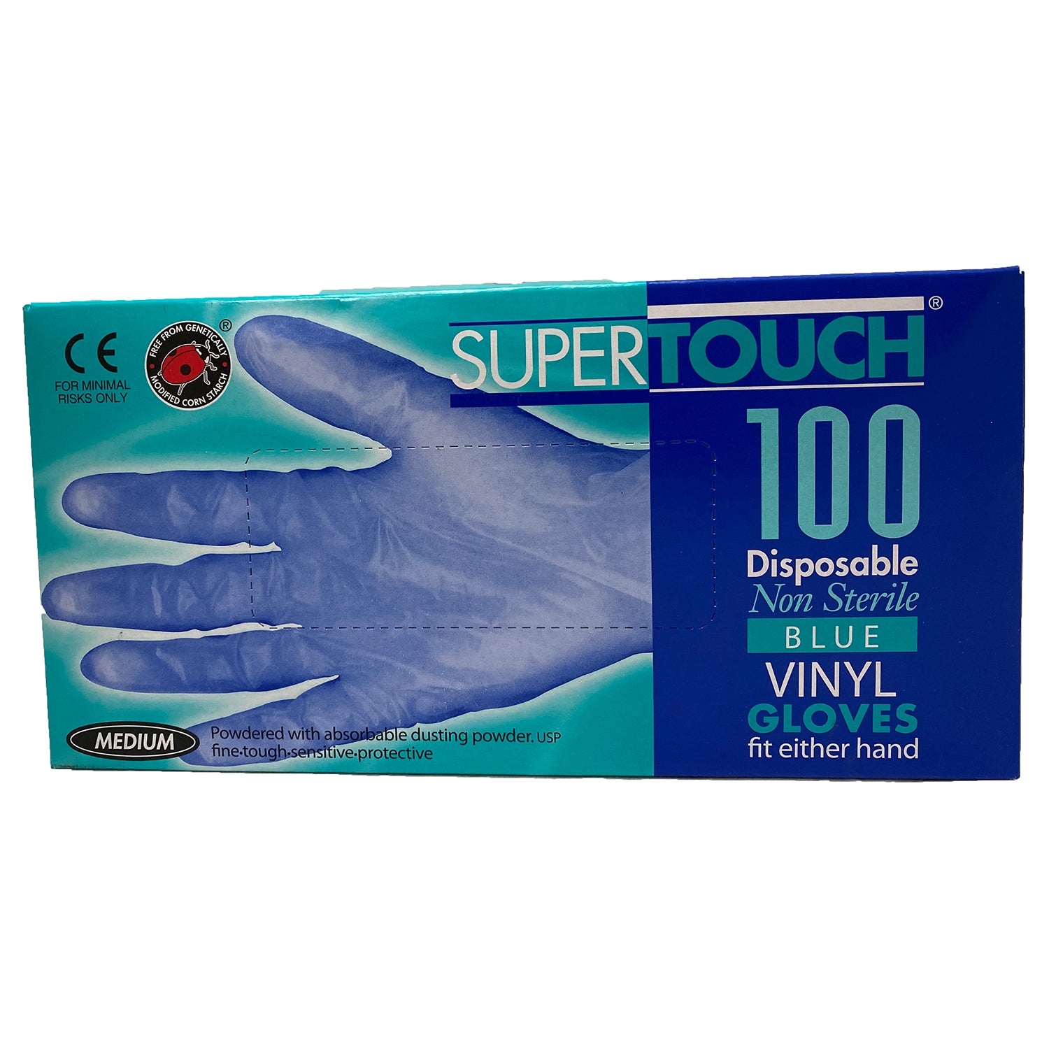 SuperTouch Disposable Non Sterile Blue Vinyl Medium Gloves - Box of 100