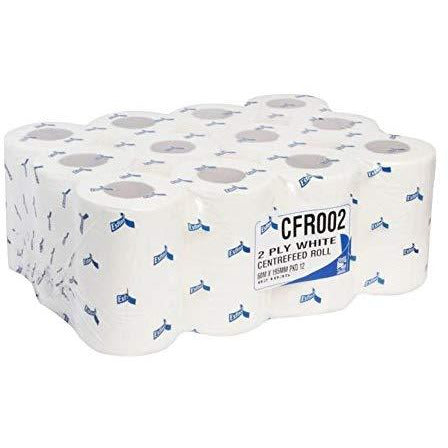 White 2ply Mini Centrefeed Flat Sheet Roll - 60m - Case of 12 -  Centrefeed Towel - Candor Services