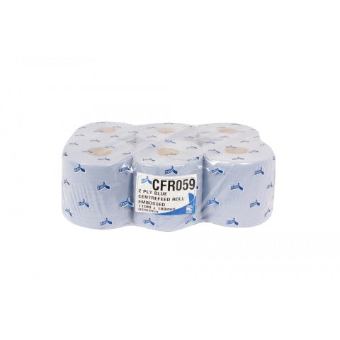 Blue 2ply Centrefeed Embossed 110m Roll - 6 Rolls -  Centrefeed Towel - Candor Services